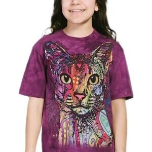 The Mountain Big Face Cat Hand Tie Dyed Unisex T-Shirt Kids Size L